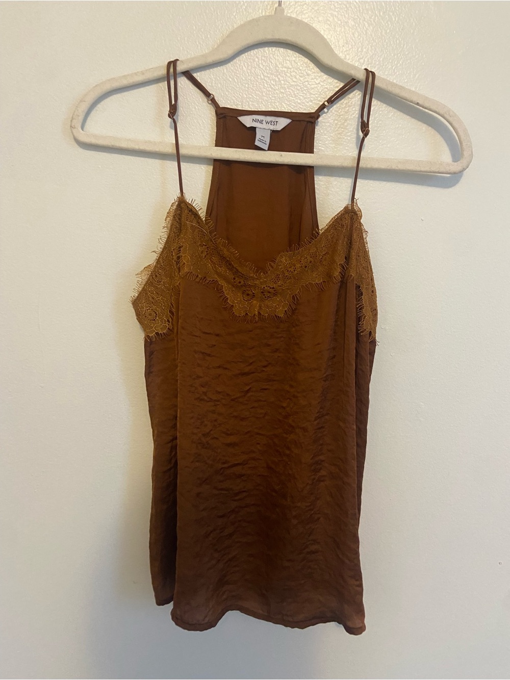 Nine West Brown Lace-Trim Satin Cami